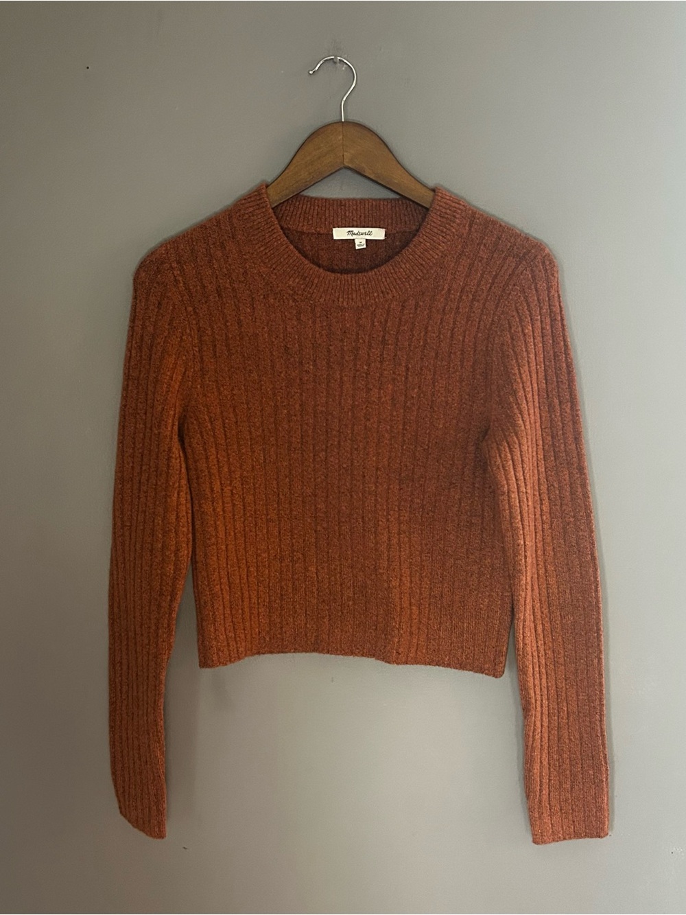 Madewell Ribbed Cropped Sweater Rust Orange Wool Blend Size Medium